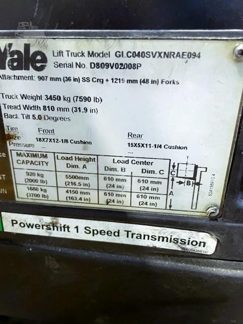 2016 Yale GLC040SVX Industrial Forklift Counterbalance for sale in Grimes, IA - listing photo 10 of 10