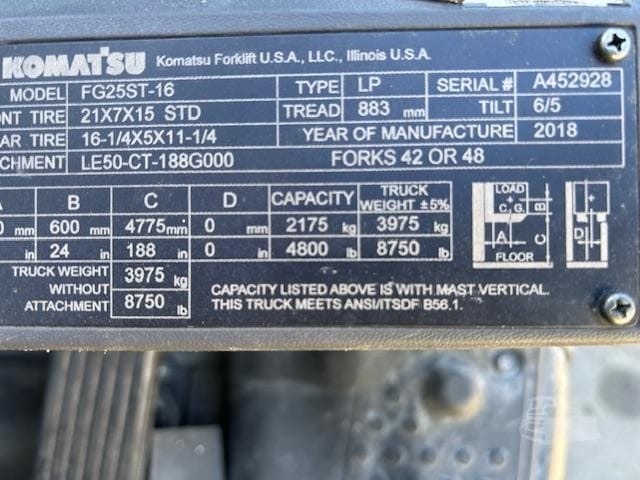 2018 Komatsu FG25ST-16 Telehandlers Forklifts for sale in Batavia, IL - listing photo 2 of 8