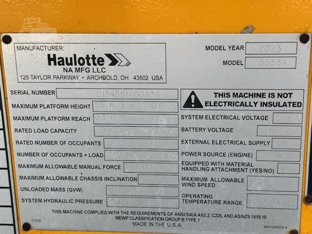 2023 Haulotte 5533A Telescopic Boom Lift Straight for sale in Fort Dodge, IA - listing photo 5 of 6
